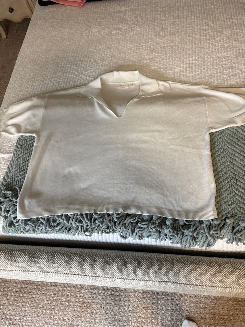 Cyrus White Polo-Style Knit Sweater Top